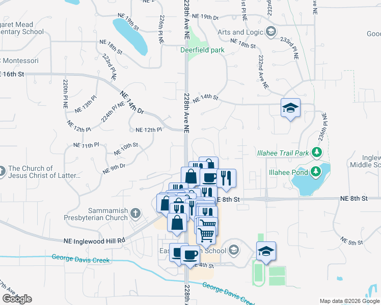 map of restaurants, bars, coffee shops, grocery stores, and more near 900 228th Avenue Northeast in Sammamish
