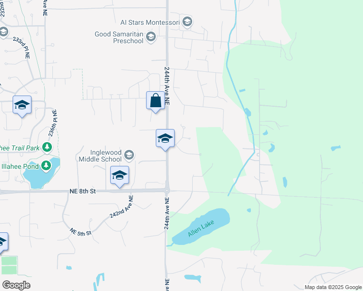 map of restaurants, bars, coffee shops, grocery stores, and more near 24517 Northeast 11th Street in Redmond