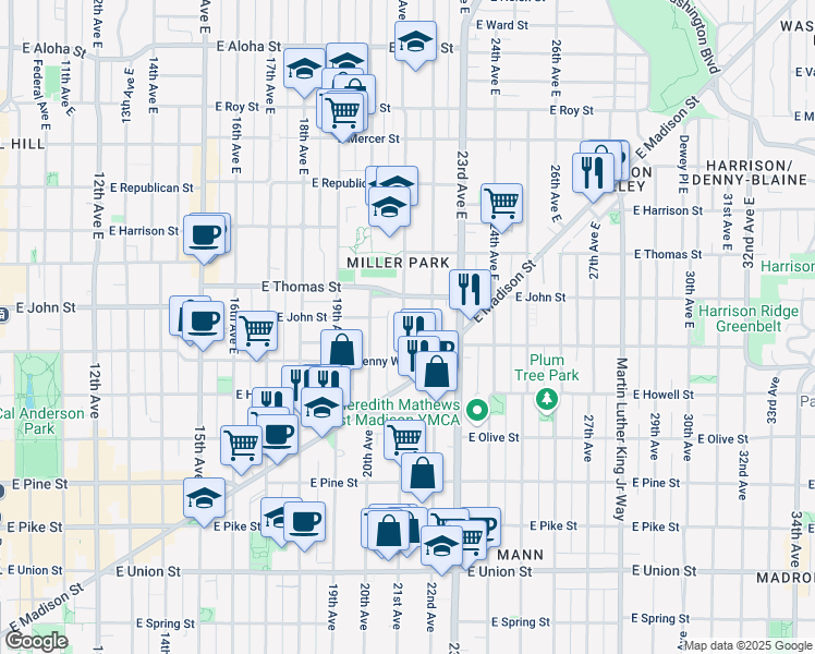 map of restaurants, bars, coffee shops, grocery stores, and more near 119 22nd Avenue East in Seattle