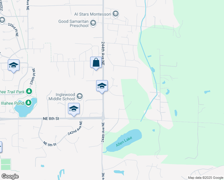 map of restaurants, bars, coffee shops, grocery stores, and more near 24517 Northeast 11th Street in Redmond