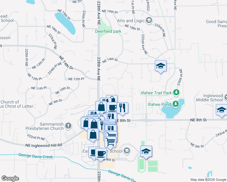 map of restaurants, bars, coffee shops, grocery stores, and more near 900 228th Avenue Northeast in Sammamish