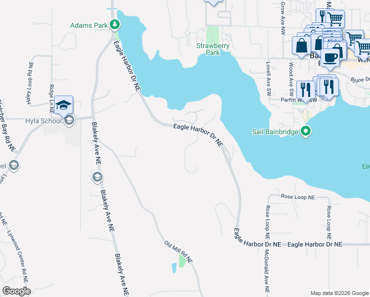 map of restaurants, bars, coffee shops, grocery stores, and more near 6367 Eagle Harbor Drive Northeast in Bainbridge Island
