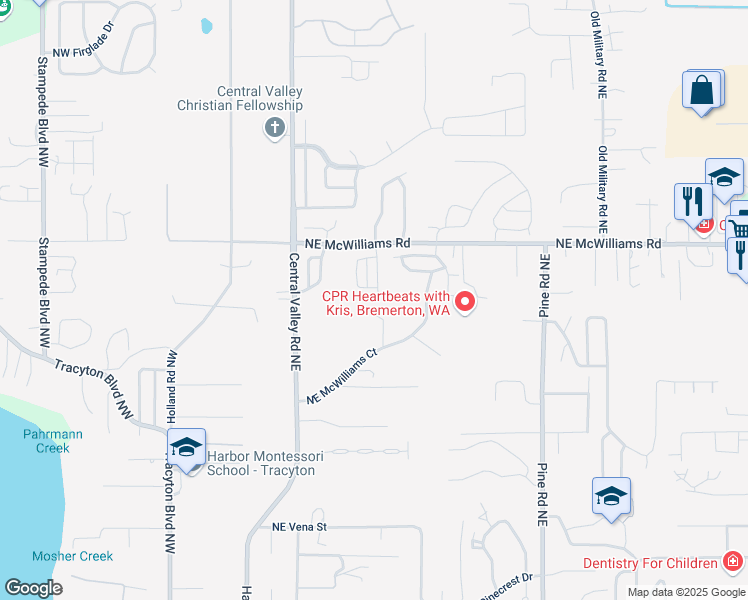 map of restaurants, bars, coffee shops, grocery stores, and more near 6187 Wynoochee Lane Northeast in Bremerton