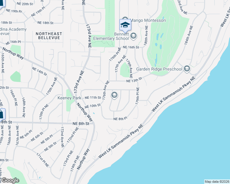map of restaurants, bars, coffee shops, grocery stores, and more near 964 177th Avenue Northeast in Bellevue