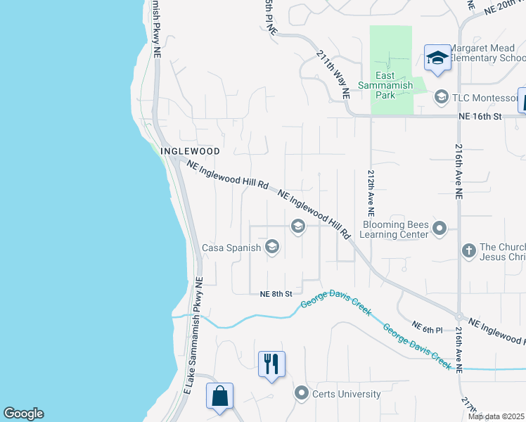 map of restaurants, bars, coffee shops, grocery stores, and more near 1219 207th Place Northeast in Sammamish