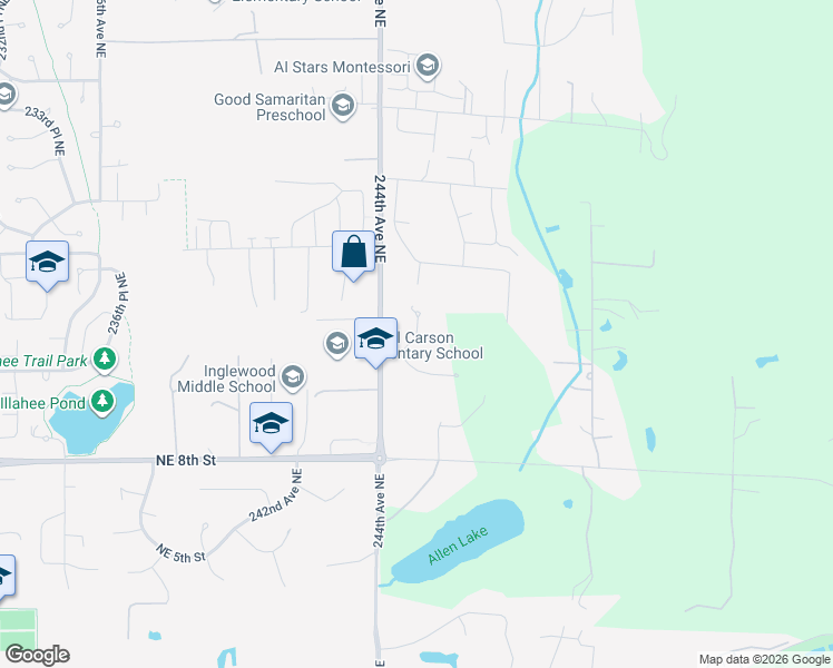map of restaurants, bars, coffee shops, grocery stores, and more near 245th Avenue Northeast in Sammamish