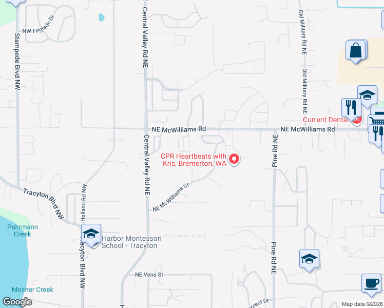 map of restaurants, bars, coffee shops, grocery stores, and more near 6330 Juanita Circle Northeast in Bremerton