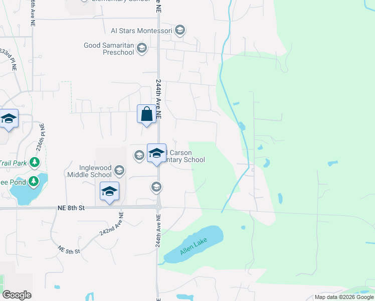 map of restaurants, bars, coffee shops, grocery stores, and more near 24514 Northeast 11th Place in Redmond