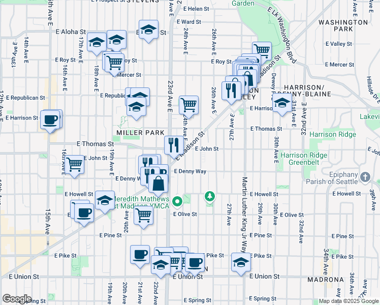 map of restaurants, bars, coffee shops, grocery stores, and more near 202 24th Avenue East in Seattle