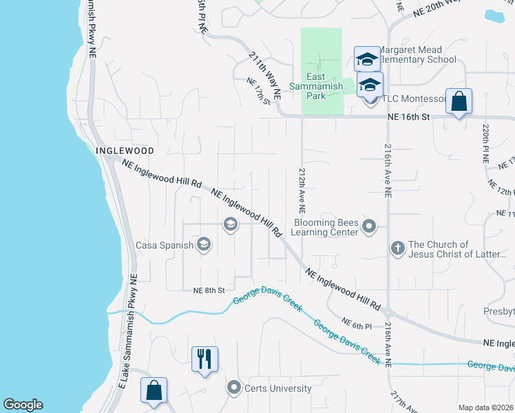 map of restaurants, bars, coffee shops, grocery stores, and more near 1208 210th Avenue Northeast in Sammamish