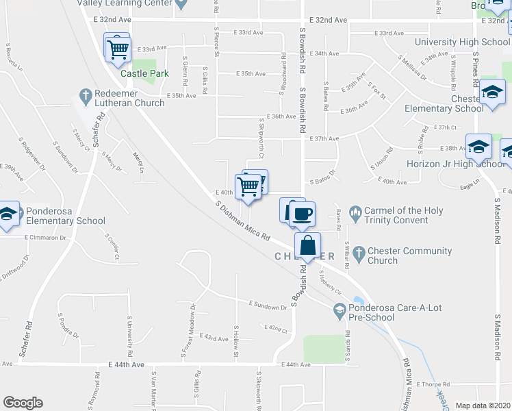 map of restaurants, bars, coffee shops, grocery stores, and more near 11205 East Dishman Mica Road in Spokane Valley