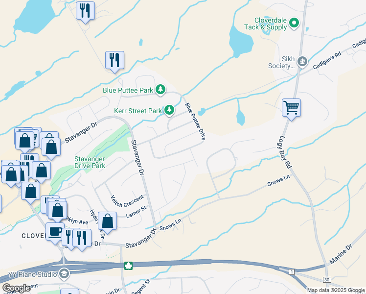 map of restaurants, bars, coffee shops, grocery stores, and more near 88 Blue Puttee Drive in St. John's