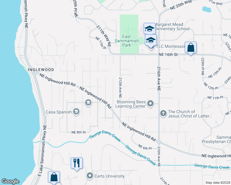 map of restaurants, bars, coffee shops, grocery stores, and more near 1218 211th Place Northeast in Sammamish