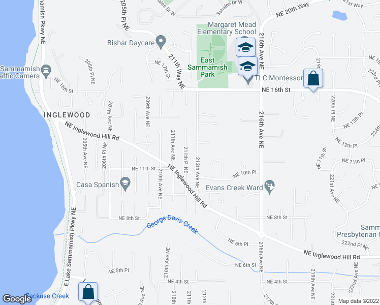 map of restaurants, bars, coffee shops, grocery stores, and more near 1208 211th Place Northeast in Sammamish