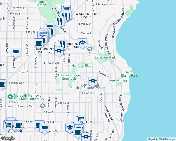map of restaurants, bars, coffee shops, grocery stores, and more near 208 35th Avenue East in Seattle