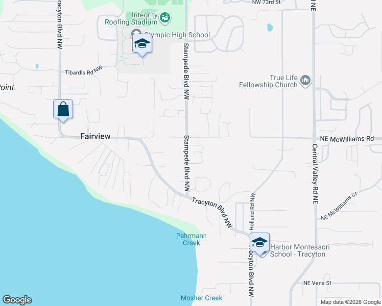 map of restaurants, bars, coffee shops, grocery stores, and more near 797 Northwest Ashford Loop in Bremerton