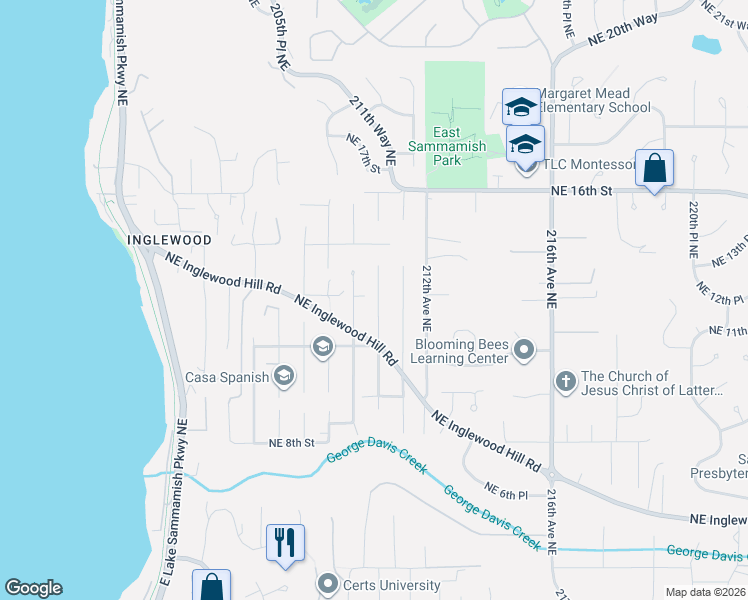 map of restaurants, bars, coffee shops, grocery stores, and more near 1221 211th Avenue Northeast in Sammamish