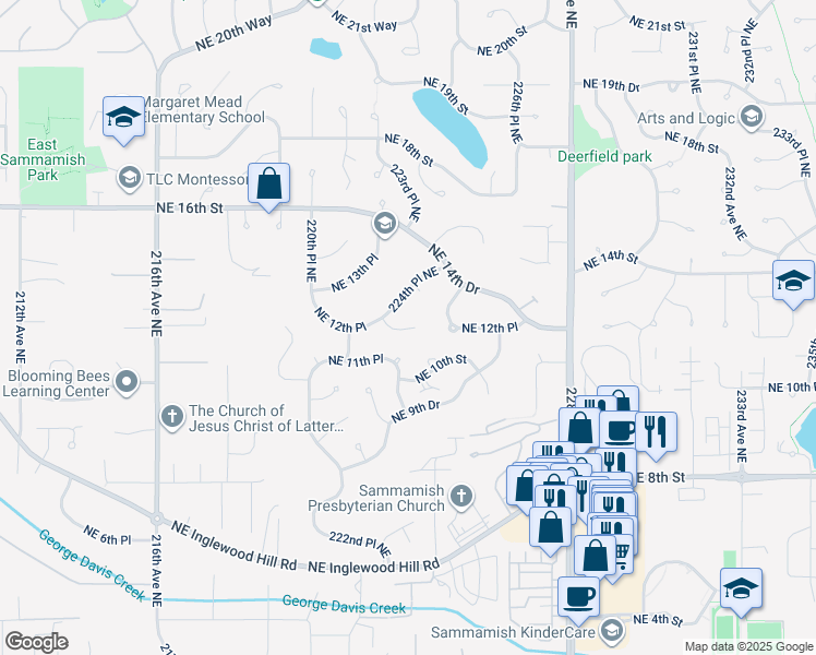 map of restaurants, bars, coffee shops, grocery stores, and more near 22433 Northeast 12th Court in Sammamish