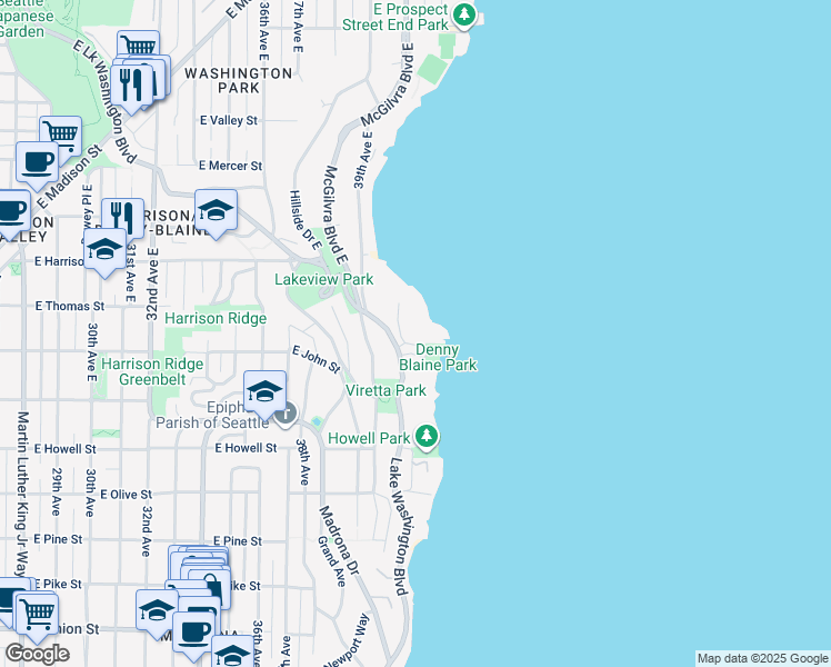 map of restaurants, bars, coffee shops, grocery stores, and more near 200 40th Avenue East in Seattle