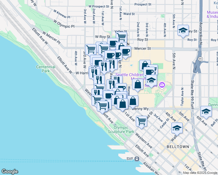 map of restaurants, bars, coffee shops, grocery stores, and more near 229 Queen Anne Avenue North in Seattle