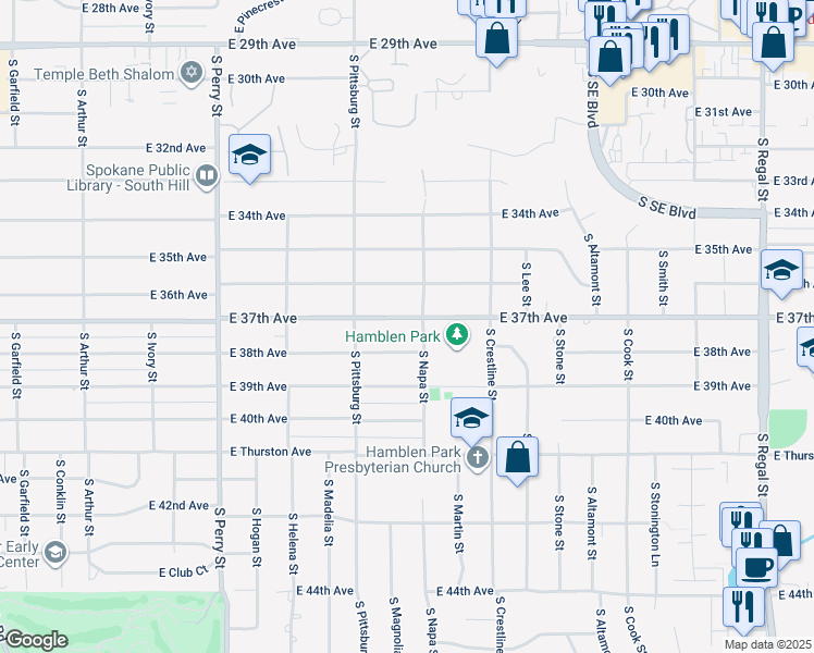 map of restaurants, bars, coffee shops, grocery stores, and more near 1918 East 37th Avenue in Spokane
