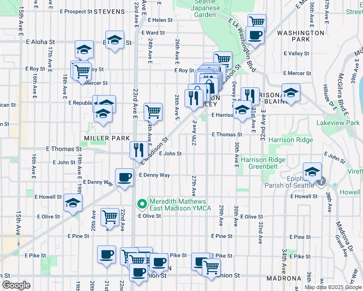 map of restaurants, bars, coffee shops, grocery stores, and more near 204 26th Avenue East in Seattle