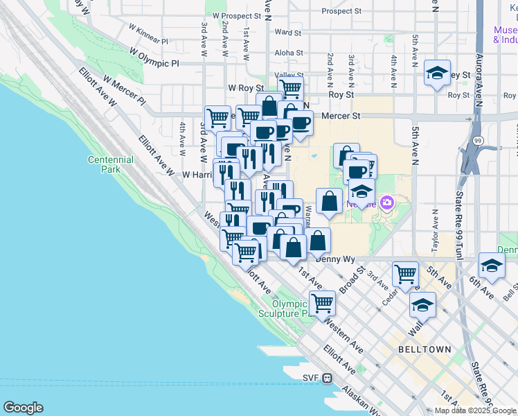 map of restaurants, bars, coffee shops, grocery stores, and more near 229 Queen Anne Avenue North in Seattle