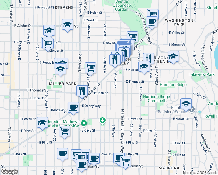 map of restaurants, bars, coffee shops, grocery stores, and more near 204 26th Avenue East in Seattle