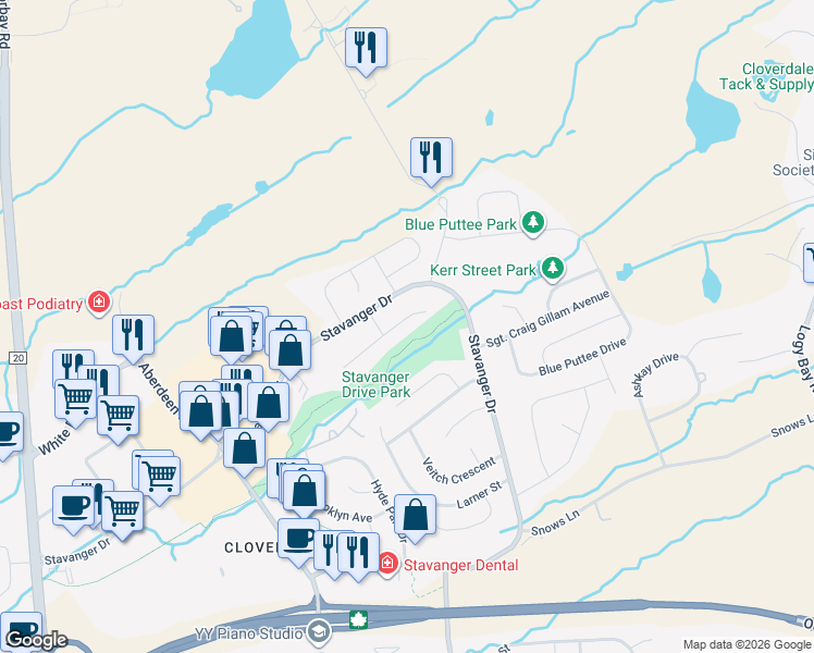 map of restaurants, bars, coffee shops, grocery stores, and more near 30 Stanford Place in St. John's