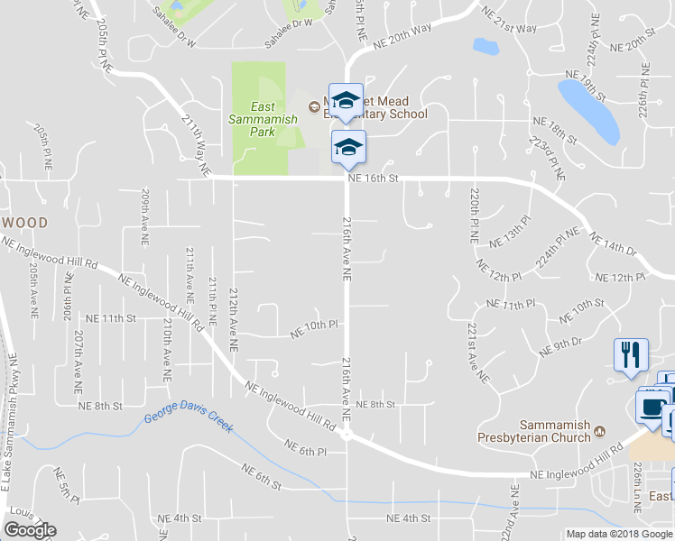 map of restaurants, bars, coffee shops, grocery stores, and more near 1239 216th Avenue Northeast in Sammamish