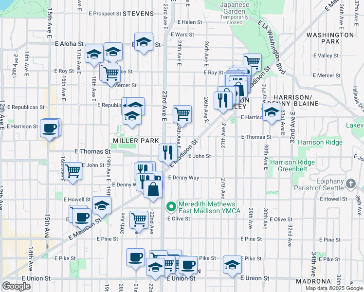 map of restaurants, bars, coffee shops, grocery stores, and more near 202 24th Avenue East in Seattle