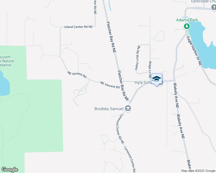 map of restaurants, bars, coffee shops, grocery stores, and more near 7275 Northeast Vincent Road in Bainbridge Island