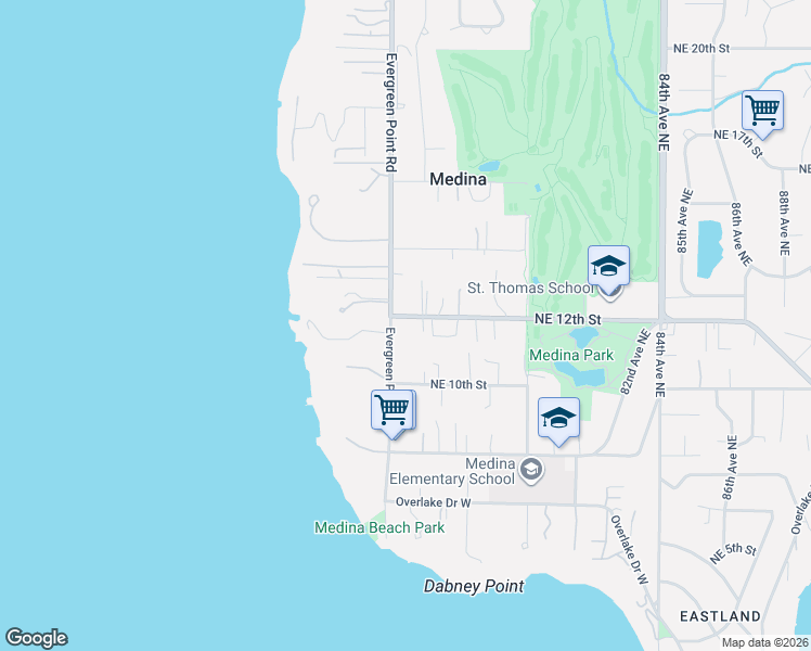 map of restaurants, bars, coffee shops, grocery stores, and more near 7611 Northeast 12th Street in Medina