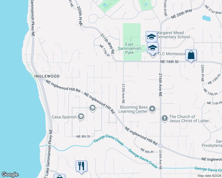 map of restaurants, bars, coffee shops, grocery stores, and more near 1221 211th Avenue Northeast in Sammamish