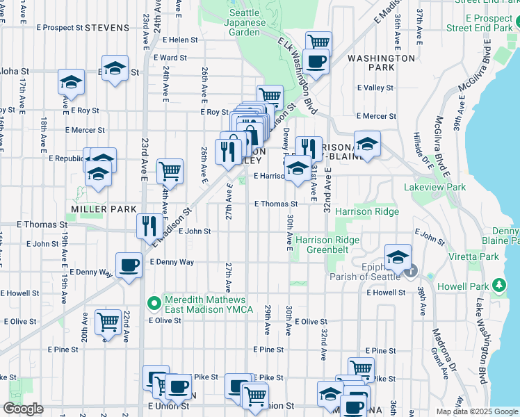 map of restaurants, bars, coffee shops, grocery stores, and more near 209 29th Avenue East in Seattle
