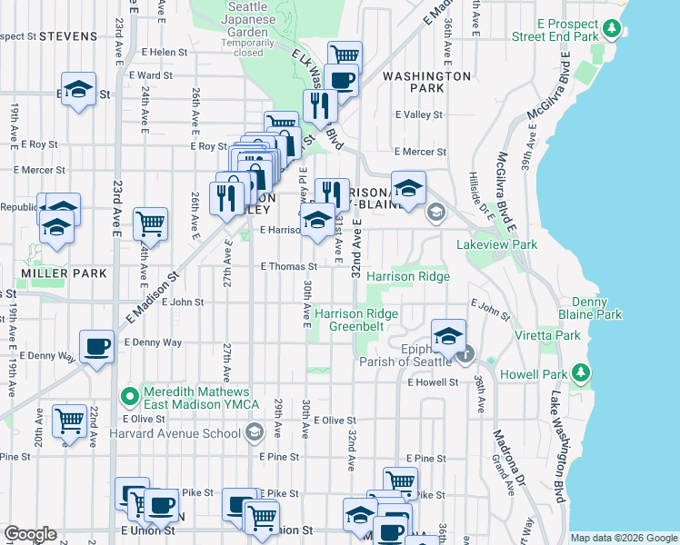map of restaurants, bars, coffee shops, grocery stores, and more near 212 31st Avenue East in Seattle