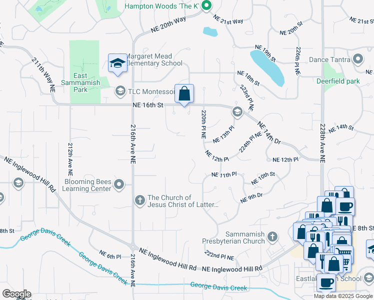 map of restaurants, bars, coffee shops, grocery stores, and more near in Redmond