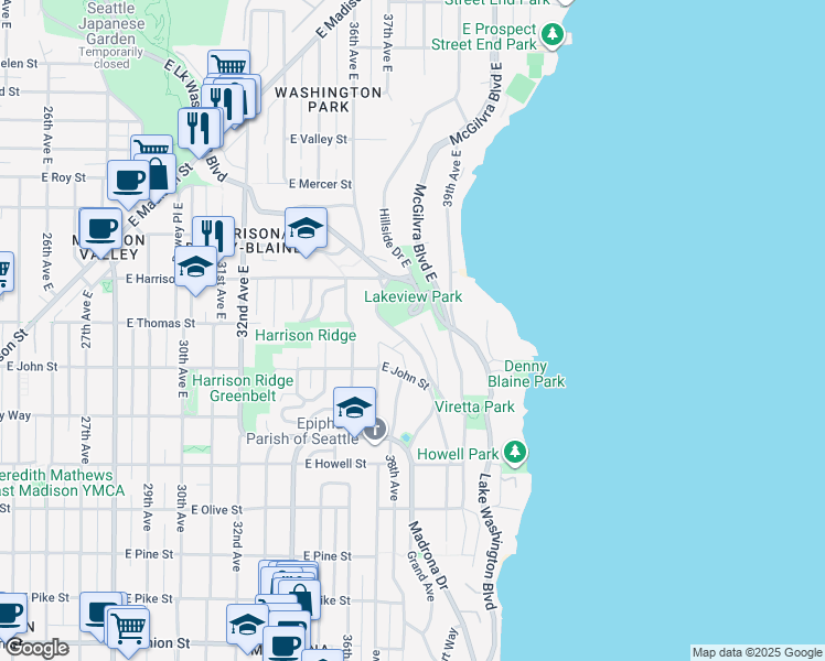 map of restaurants, bars, coffee shops, grocery stores, and more near 270 Dorffel Drive East in Seattle
