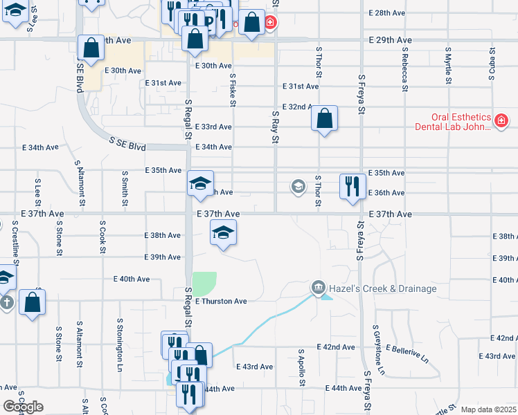 map of restaurants, bars, coffee shops, grocery stores, and more near 3141 East 37th Avenue in Spokane