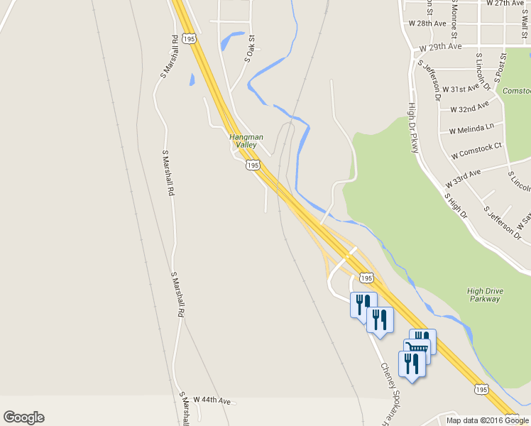 map of restaurants, bars, coffee shops, grocery stores, and more near 3398 South Inland Empire Way in Spokane