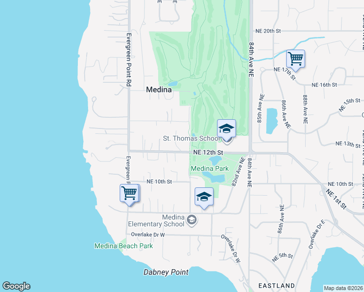 map of restaurants, bars, coffee shops, grocery stores, and more near 1220 80th Place Northeast in Medina