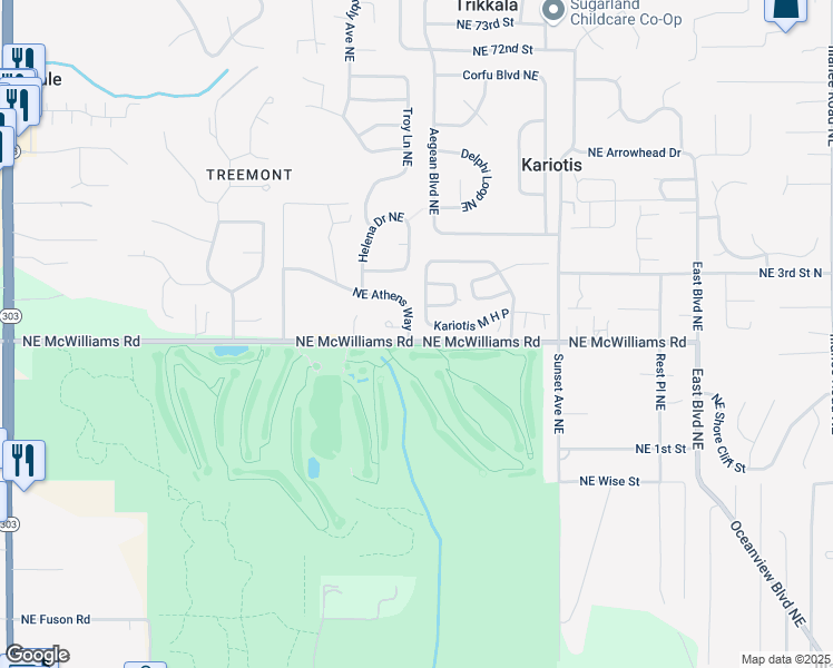 map of restaurants, bars, coffee shops, grocery stores, and more near 2820 Northeast Athens Way in Bremerton
