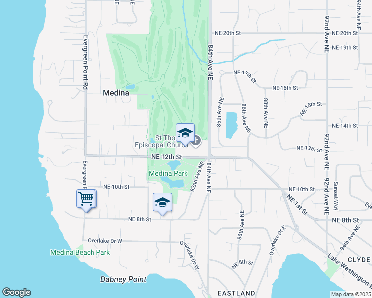 map of restaurants, bars, coffee shops, grocery stores, and more near 8300 Northeast 12th Street in Medina