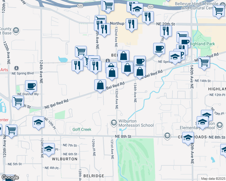 map of restaurants, bars, coffee shops, grocery stores, and more near in Bellevue