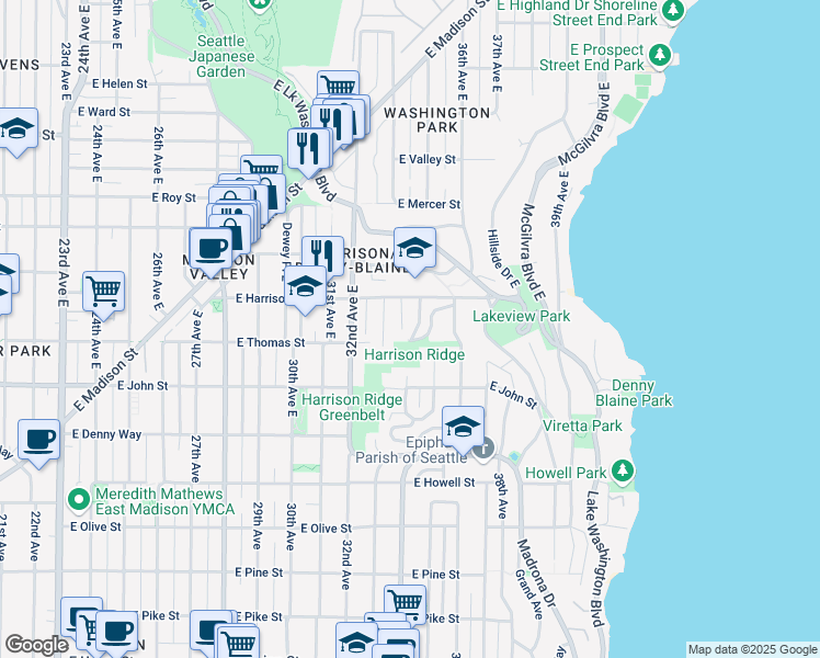 map of restaurants, bars, coffee shops, grocery stores, and more near 323 34th Avenue East in Seattle
