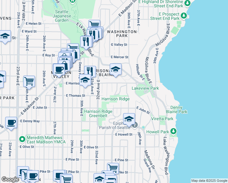 map of restaurants, bars, coffee shops, grocery stores, and more near 323 34th Avenue East in Seattle