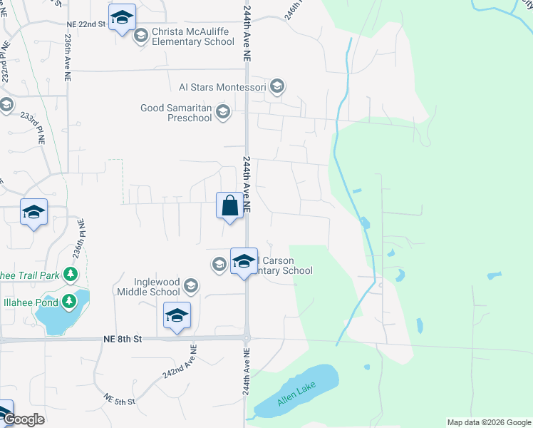 map of restaurants, bars, coffee shops, grocery stores, and more near 1333 245th Avenue Northeast in Sammamish