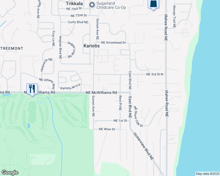 map of restaurants, bars, coffee shops, grocery stores, and more near 6501 Rest Place Northeast in Bremerton