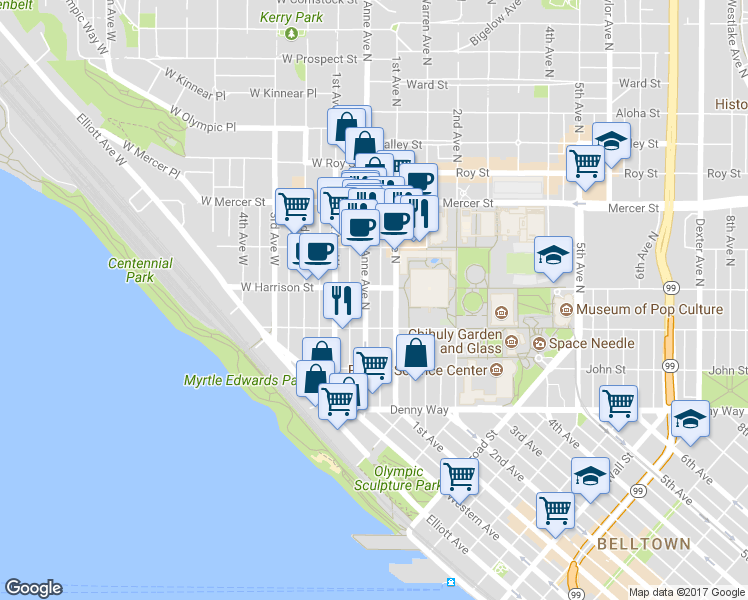 map of restaurants, bars, coffee shops, grocery stores, and more near 326 Queen Anne Avenue North in Seattle