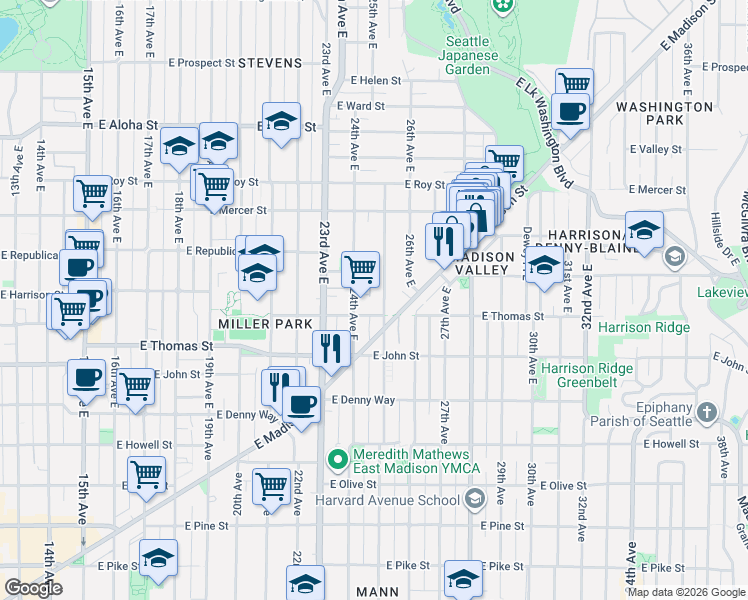 map of restaurants, bars, coffee shops, grocery stores, and more near 318-322 24th Avenue East in Seattle